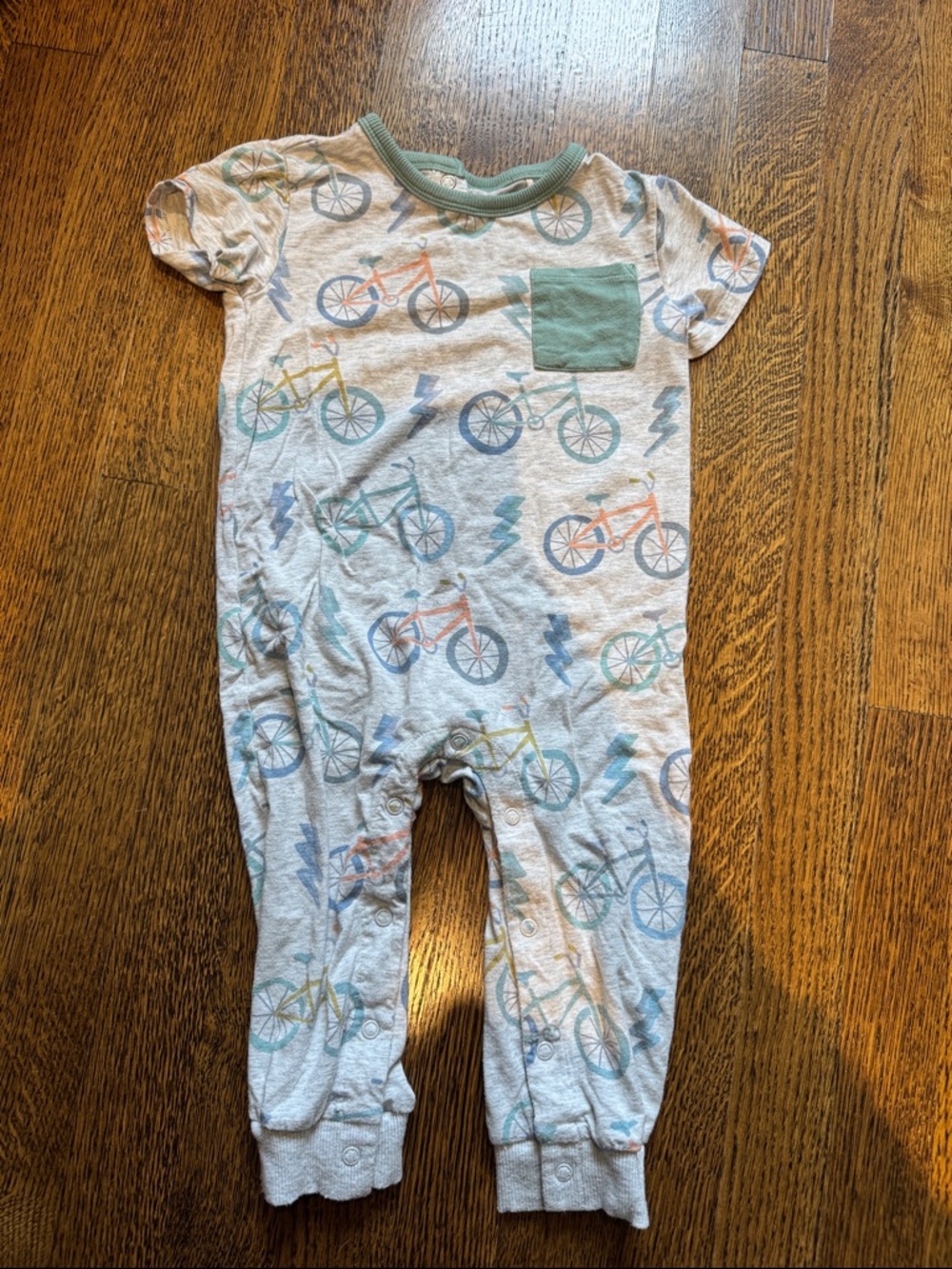 let’s ride Print One-Piece Romper in Light Gray with Pocket